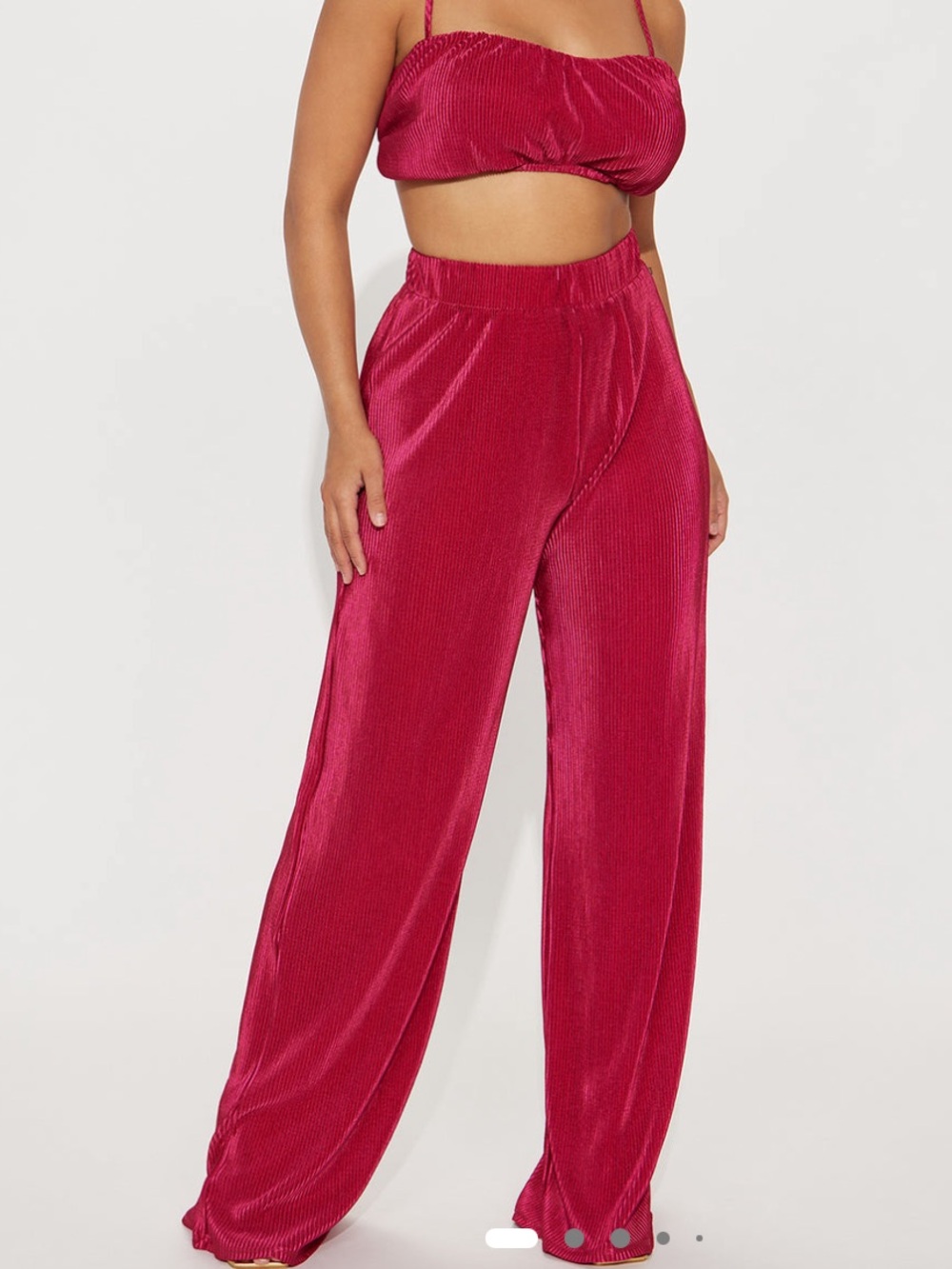 Pink Plisse Two-Piece Crop Top & Wide Leg Pant Set